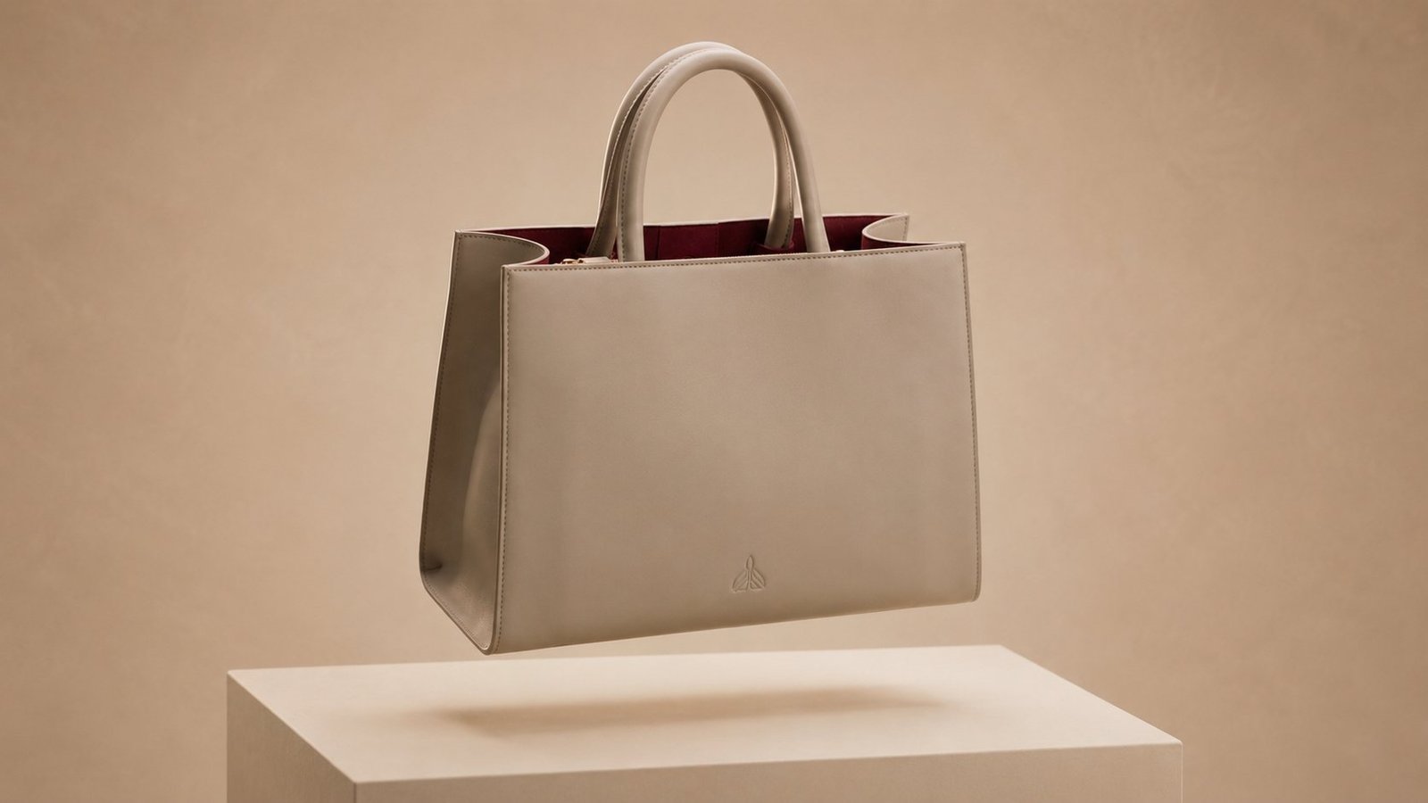 The tote lifted at an angle, the side panel catching a broad fall of light across the cowhide.