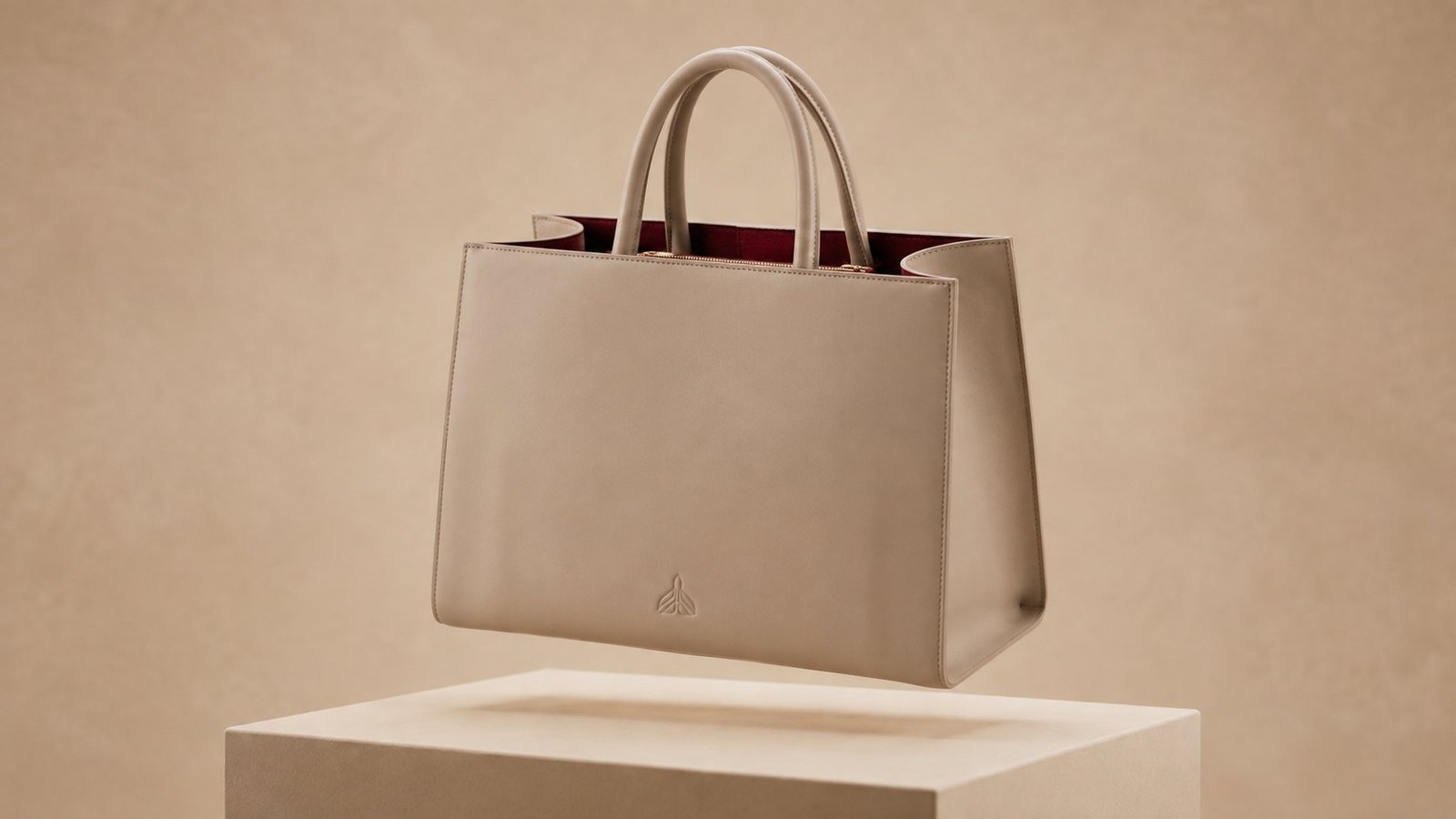 Three-quarter view from the right, the structured frame holding a clean shoulder at the top edge.